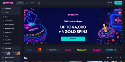Spin Fever websted forhåndsvisning